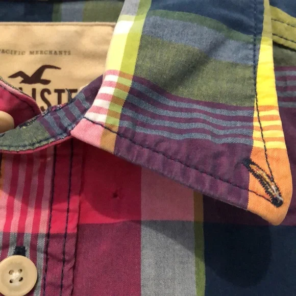 Hollister shirt Men's Large L 100% Cotton plaid long sleeve pink blue green EUC - Picture 6 of 13